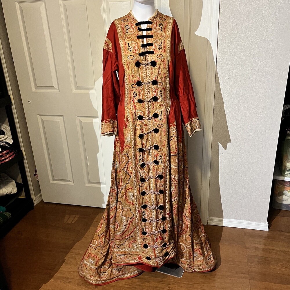 Antique Dress Edwardian Wool Challis Paisley Renaissance 1800th Century Victoria